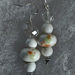 MURANO  HAND PAINTED IMPORTED CHARMS SWAROVSKI BEAD ARTESAN ORIGINAL EARRINGS